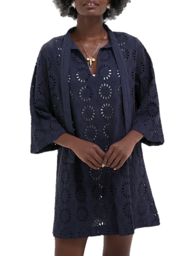 New Tuckernuck 100% Cotton Marseille Eyelet Mini Dress Navy Blue Medium